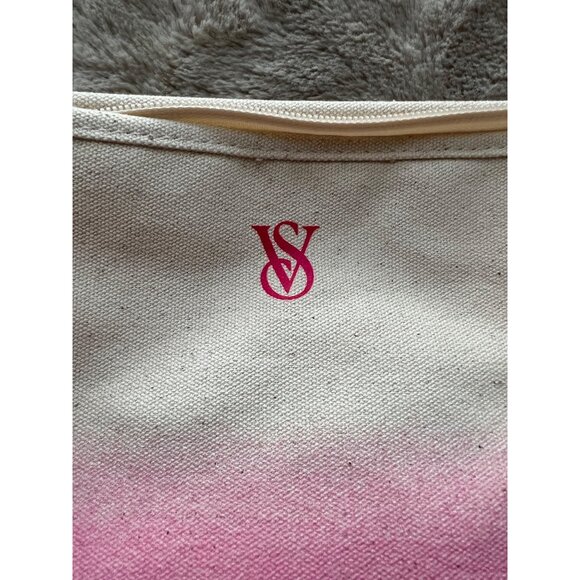 Victorias Secret Pink & Cream Gradient Canvas Tote Bag With Zipper Top & Inner L - Picture 3 of 9